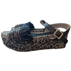 Paloma Barcelo Raffia Woven Fringe Espadrille Platform Sandals Size 38